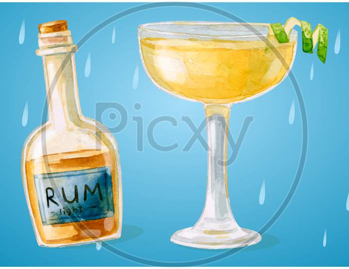 Mock Up Illustration Of Rum And Glass On Abstract Background