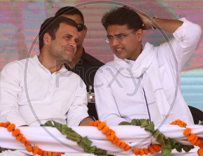 Rahul Gandhi, President of Indian National Congress with Sachin Pilot, Deputy Chief Minister of Rajasthan during an election campaign rally in Ajmer, Rajasthan on April 25, 2019