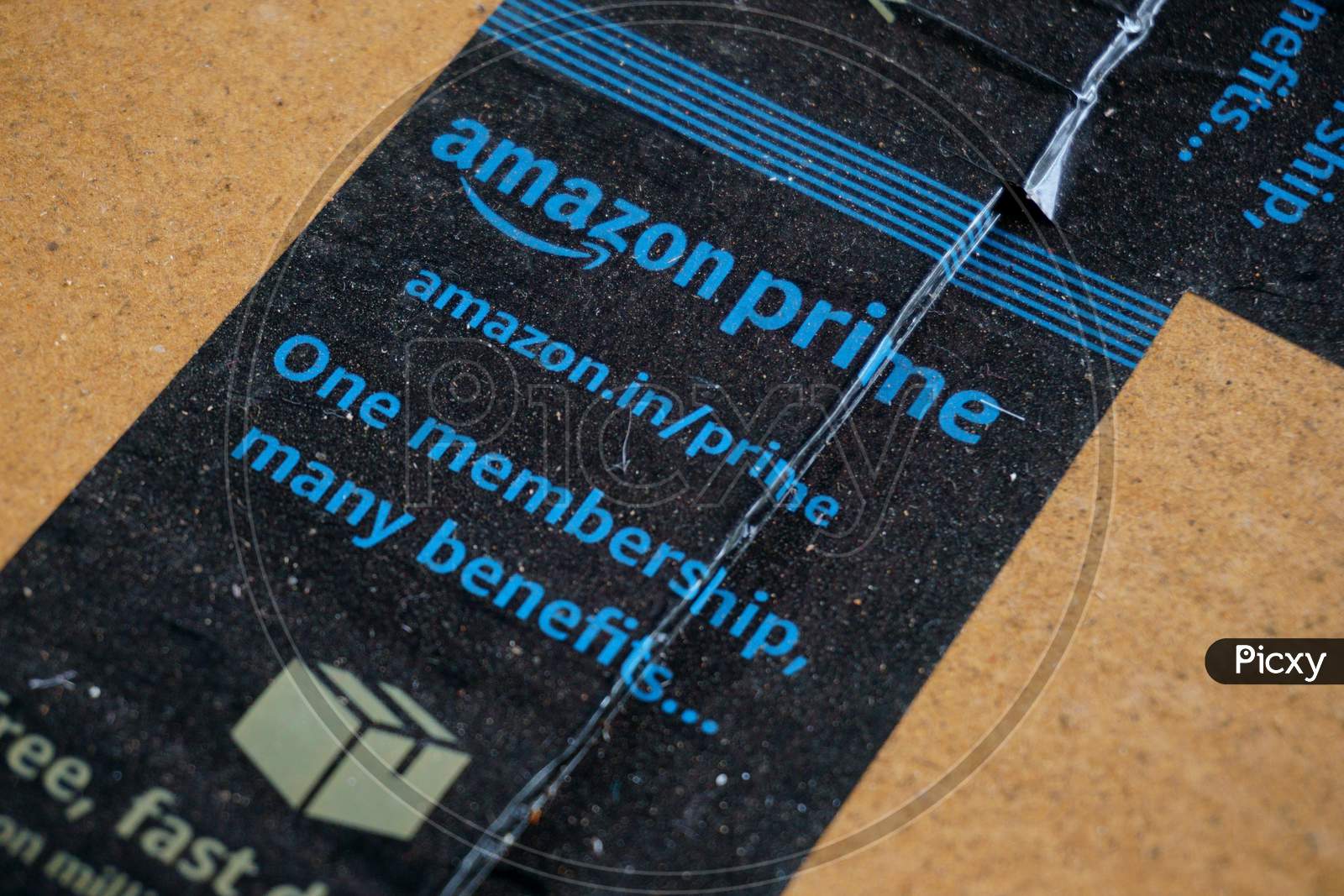 Amazon Prime Label Printed On A Corrugated Packaging Box