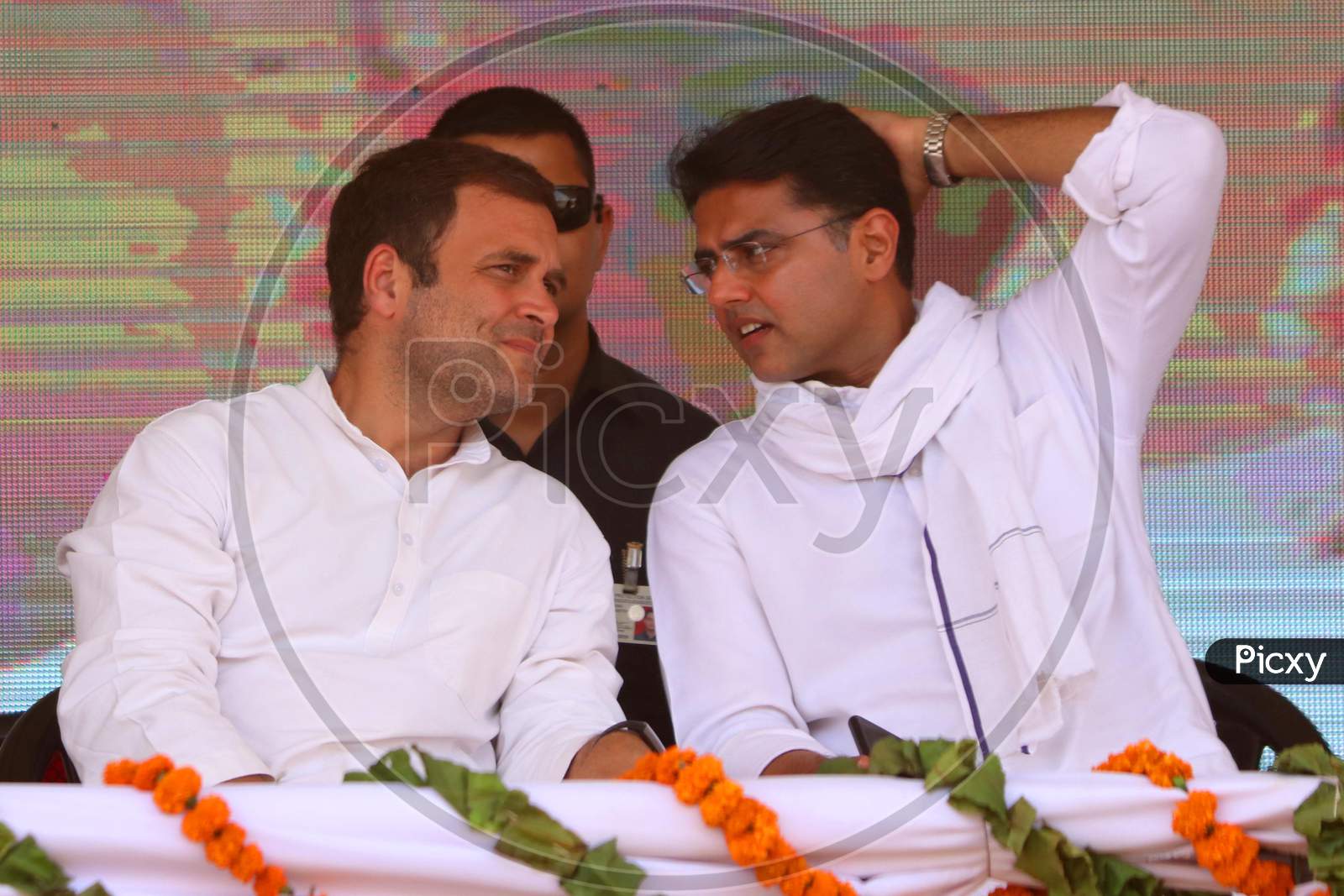 Rahul Gandhi, President of Indian National Congress(INC) with Sachin Pilot, Deputy Chief Minister of Rajasthan during an election campaign rally in Ajmer, Rajasthan on April 25, 2019