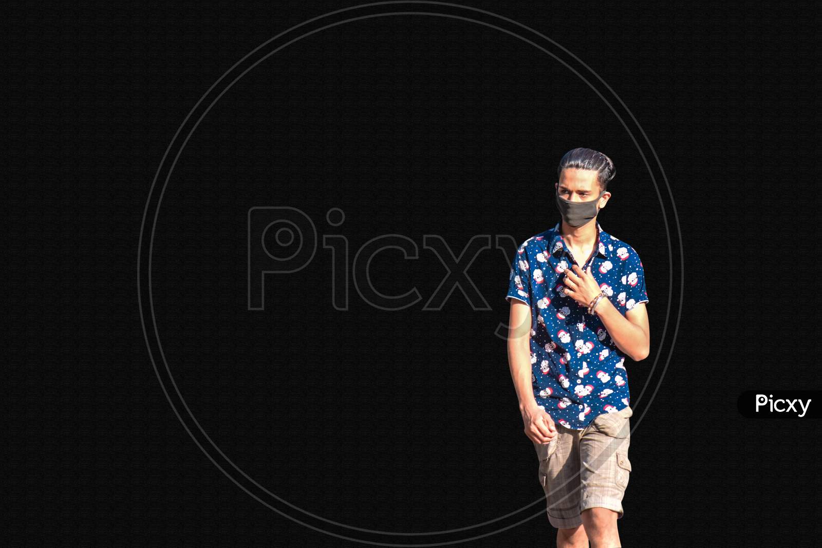 Hyderabad, Telangana, India. June-29-2020: Man Is Walking On The Road. Man With Protective Safety Mask On His Face, Isolated On White And Black Background