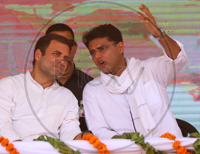 Rahul Gandhi, President of Indian National Congress with Sachin Pilot, Deputy Chief Minister of Rajasthan during an election campaign rally in Ajmer, Rajasthan on April 25, 2019