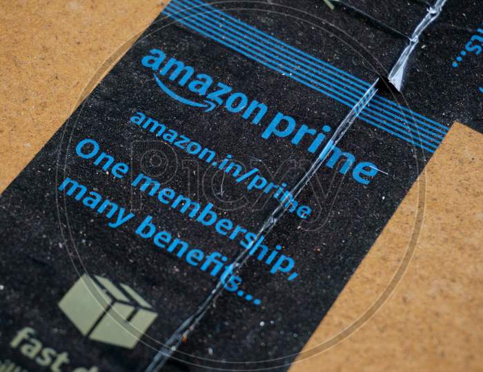Amazon Prime Label Printed On A Corrugated Packaging Box