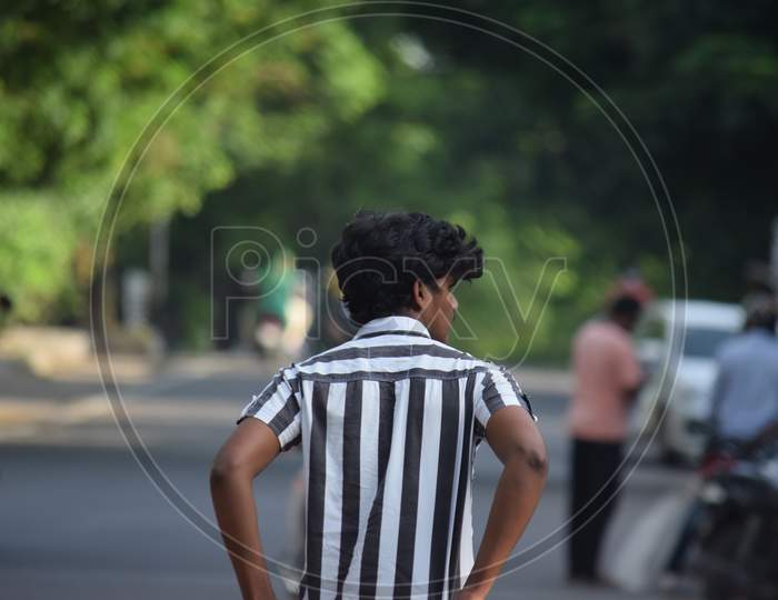 Hyderabad, Telangana, India. June-29-2020: Young Man Is Walking On The Road. Man With Protective Safety Mask On His Face In The City On A Sunny Day