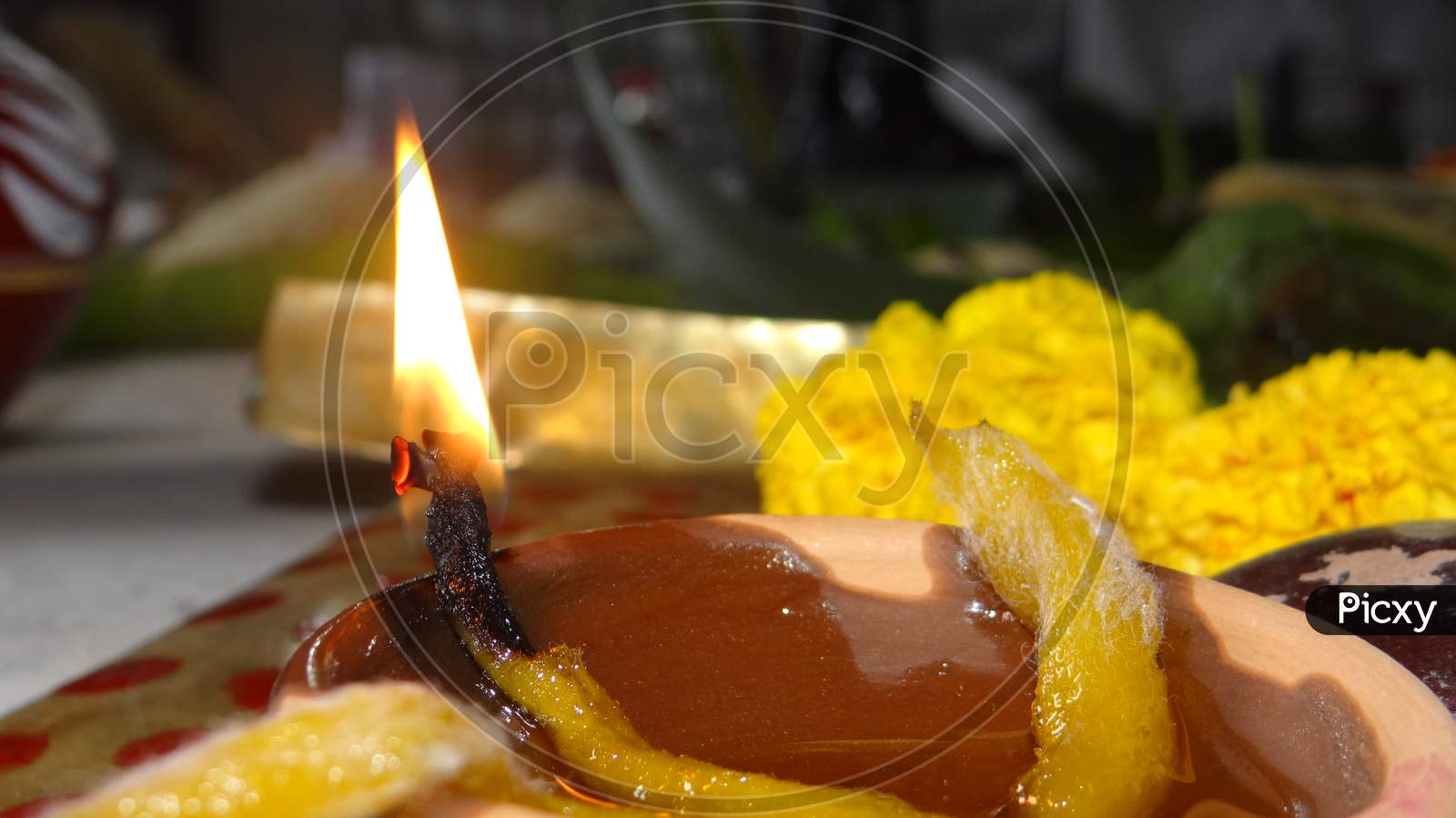 Oil Lamp Is Glowing In An Indian Wedding Diwali Festival