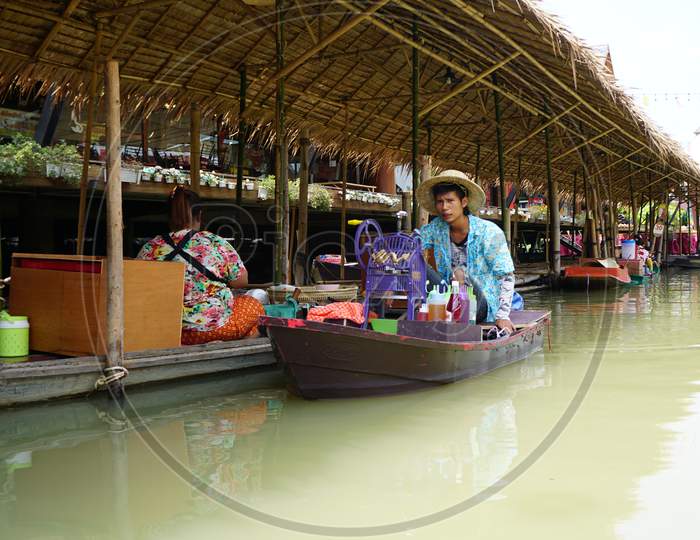 A View From A Boat Of Floating Market At Pattaya, Thailand
