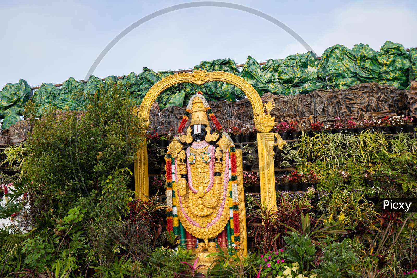 Lord Sri Venkateswara Swami statue in the Garden beside the road