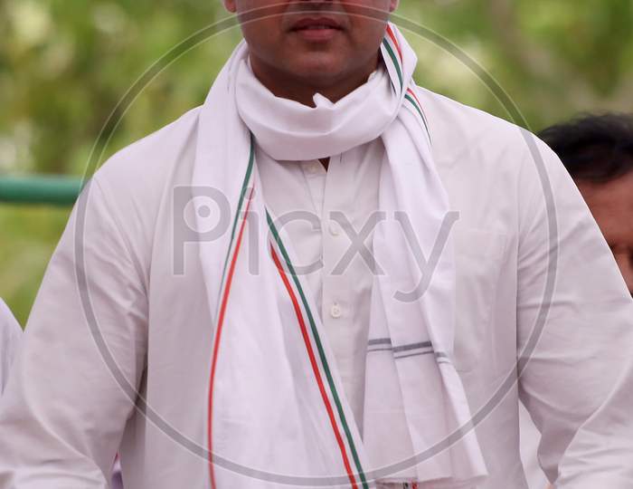 Sachin Pilot, Deputy Chief Minister of Rajasthan participate in a campaign rally ahead of the National Elections in Pushkar, Rajasthan on April 16, 2019