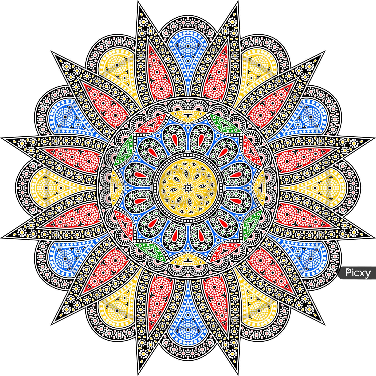 Colorful Vector Indian Chunri Mosaic Round Design