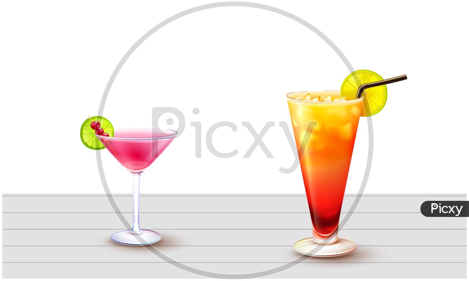 Mock Up Illustration Of Mocktail Glass On Abstract Background