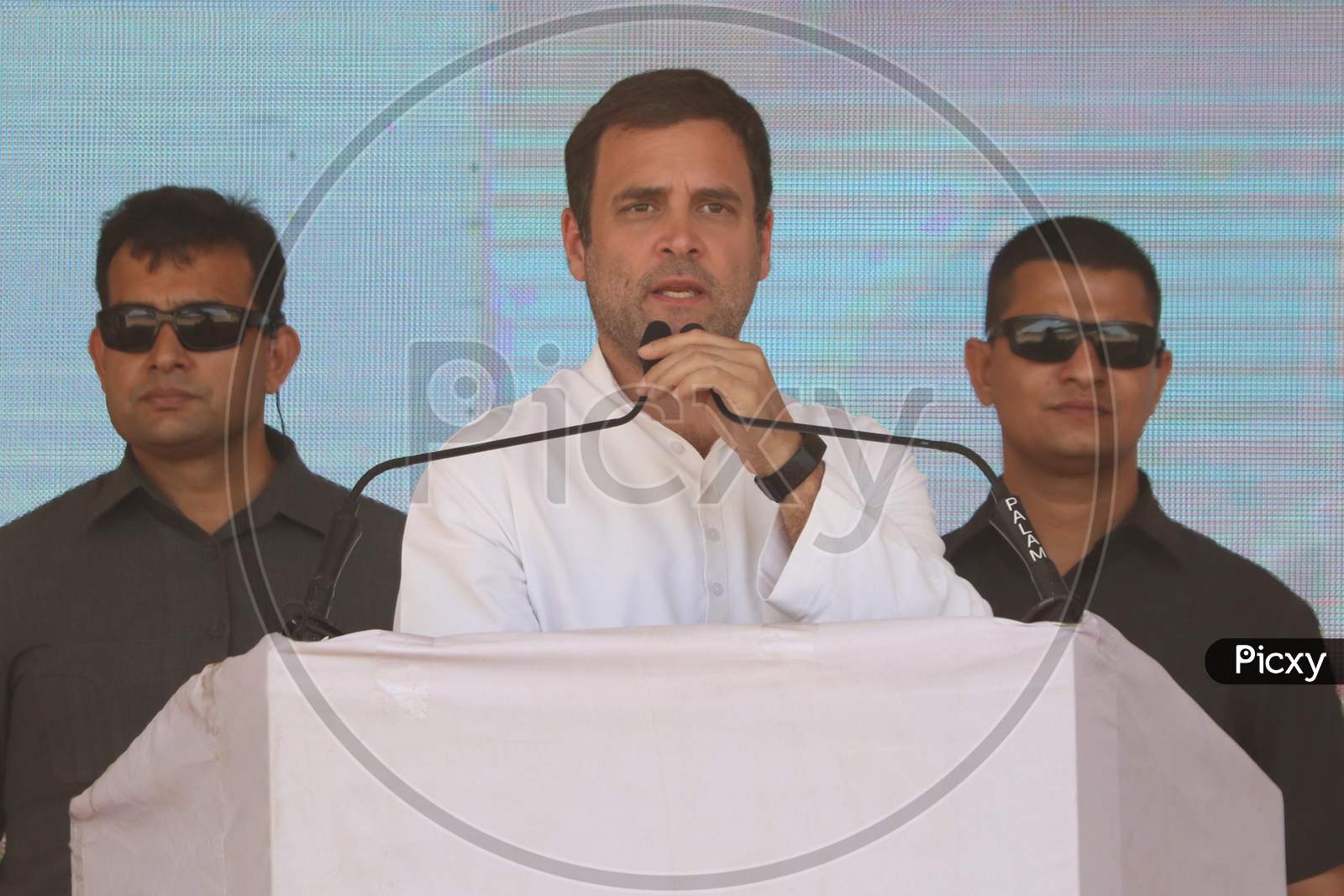 Rahul Gandhi, President of Indian National Congress(INC) delivers a speech during an election campaign rally in Ajmer, Rajasthan on April 25, 2019