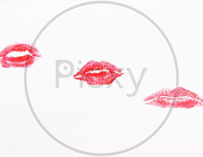Different Red Lipstick Marks Isolated On A White Background