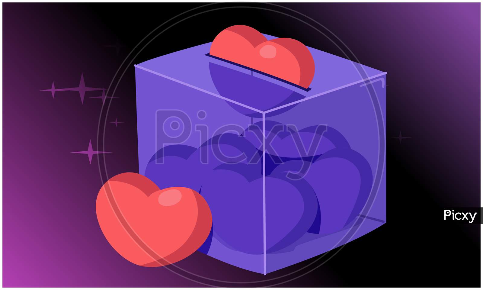 Heart Collecting In A Glass Box On Abstract Background