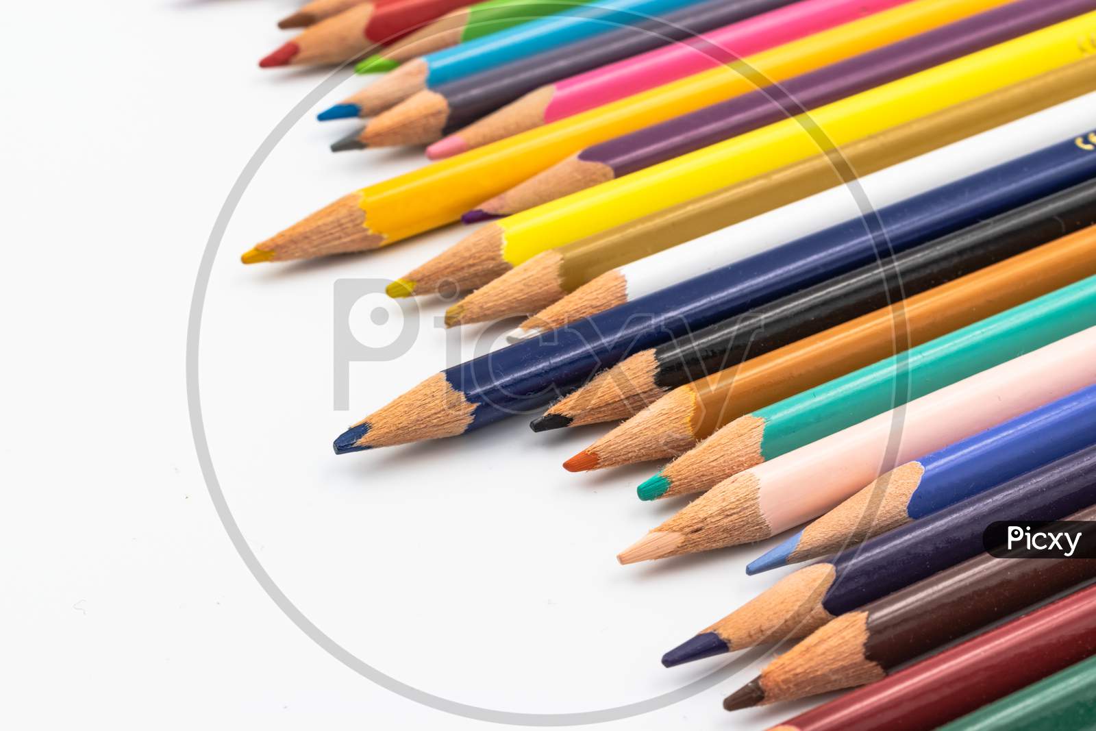 Color Pencils Isolated On White Background In A Row