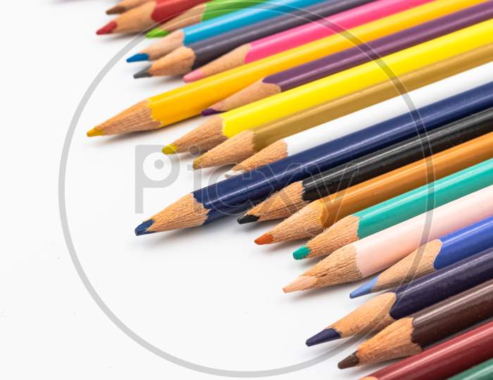 Color Pencils Isolated On White Background In A Row