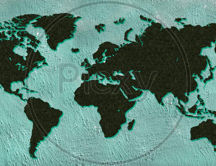 Green World Map With Wall Texture Background.