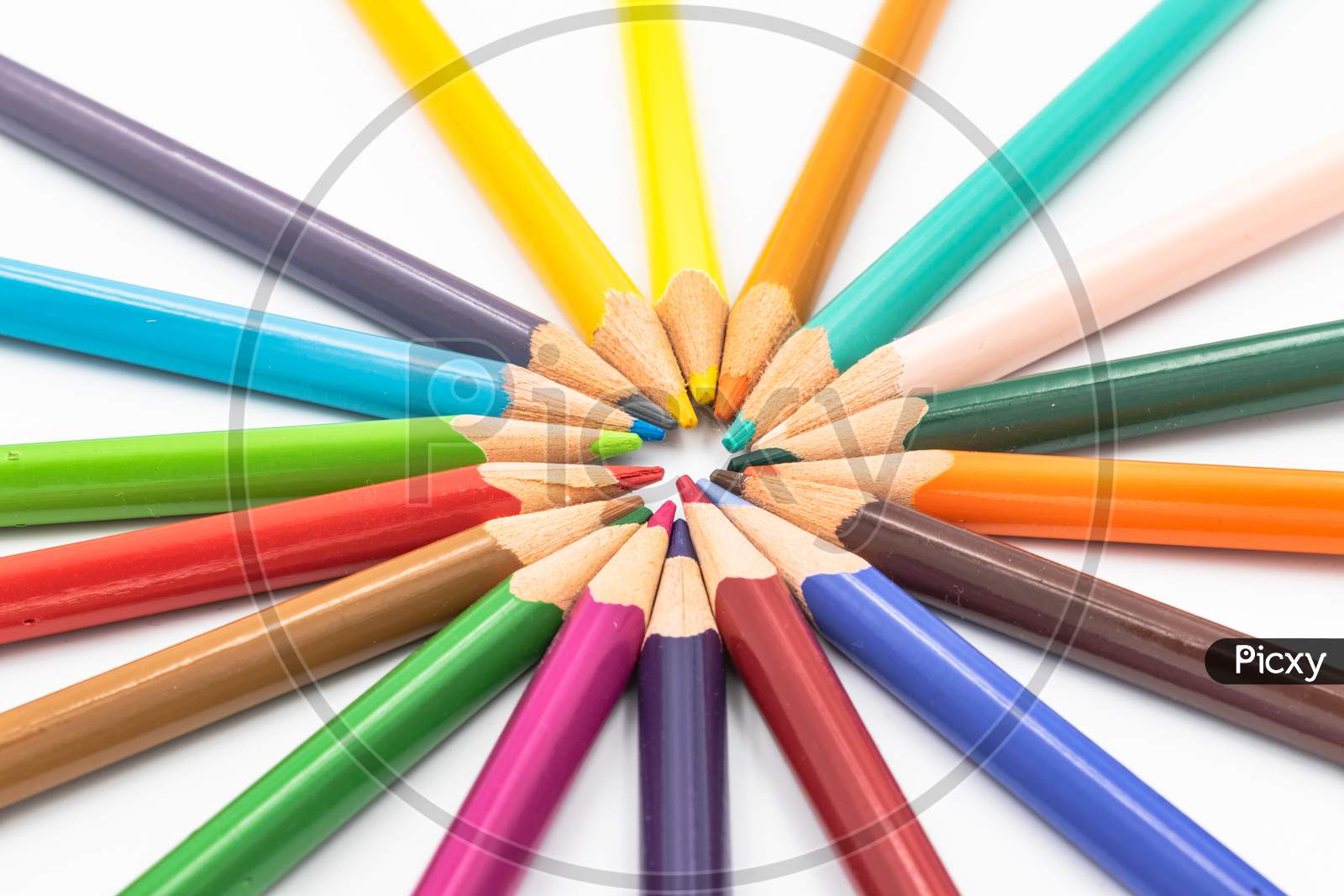 Color Pencils Isolated On White Background In A Circle