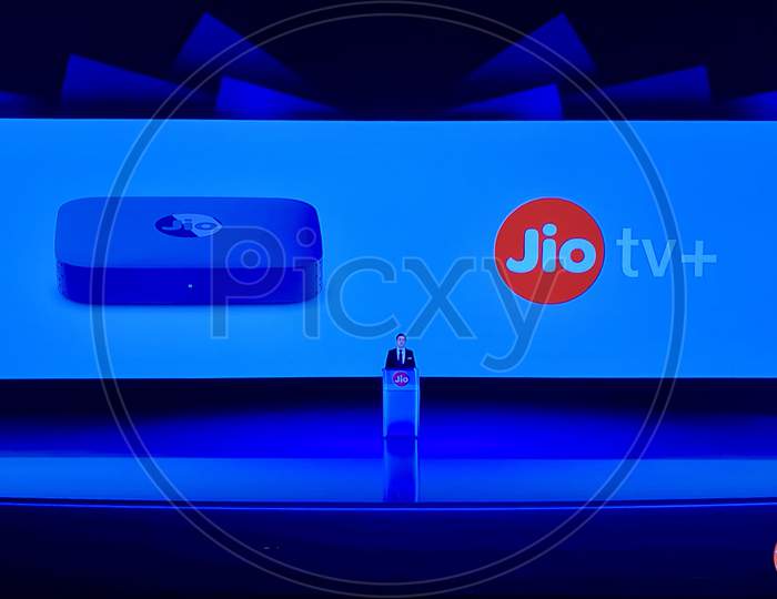 Reliance announcing Jio TV Plus in live presentation at 43rd Annual General Shareholders Meeting