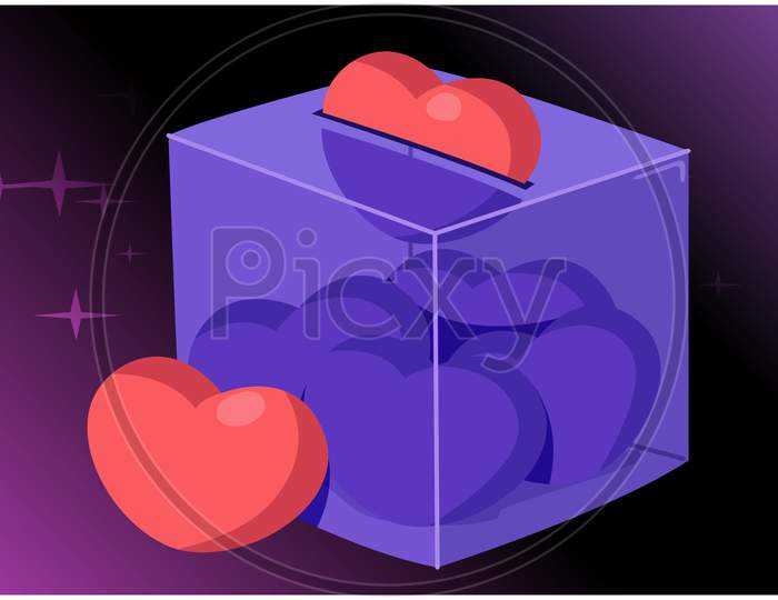Heart Collecting In A Glass Box On Abstract Background