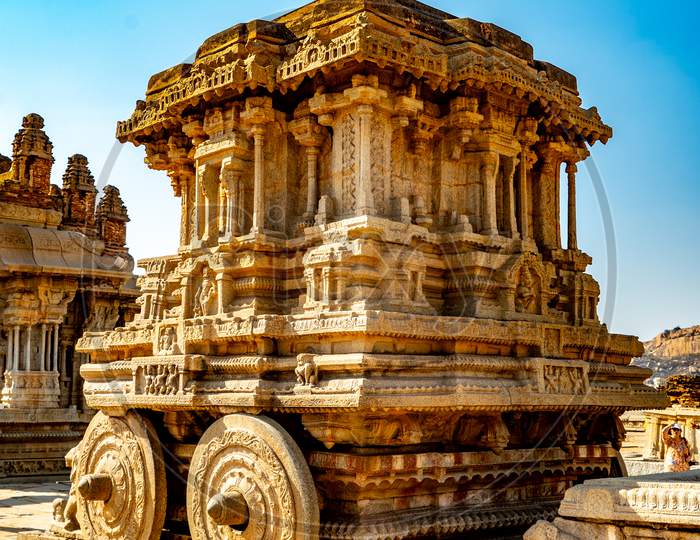The Vitthala temple has a Garuda shrine in the form of a stone chariot in hampi
