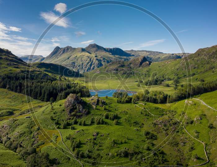 Blea Tan Aerial Shot, The Tarn Is In A Hanging Valley Between Little Langdale And The Larger Great Langdale To The North, The English Lake District