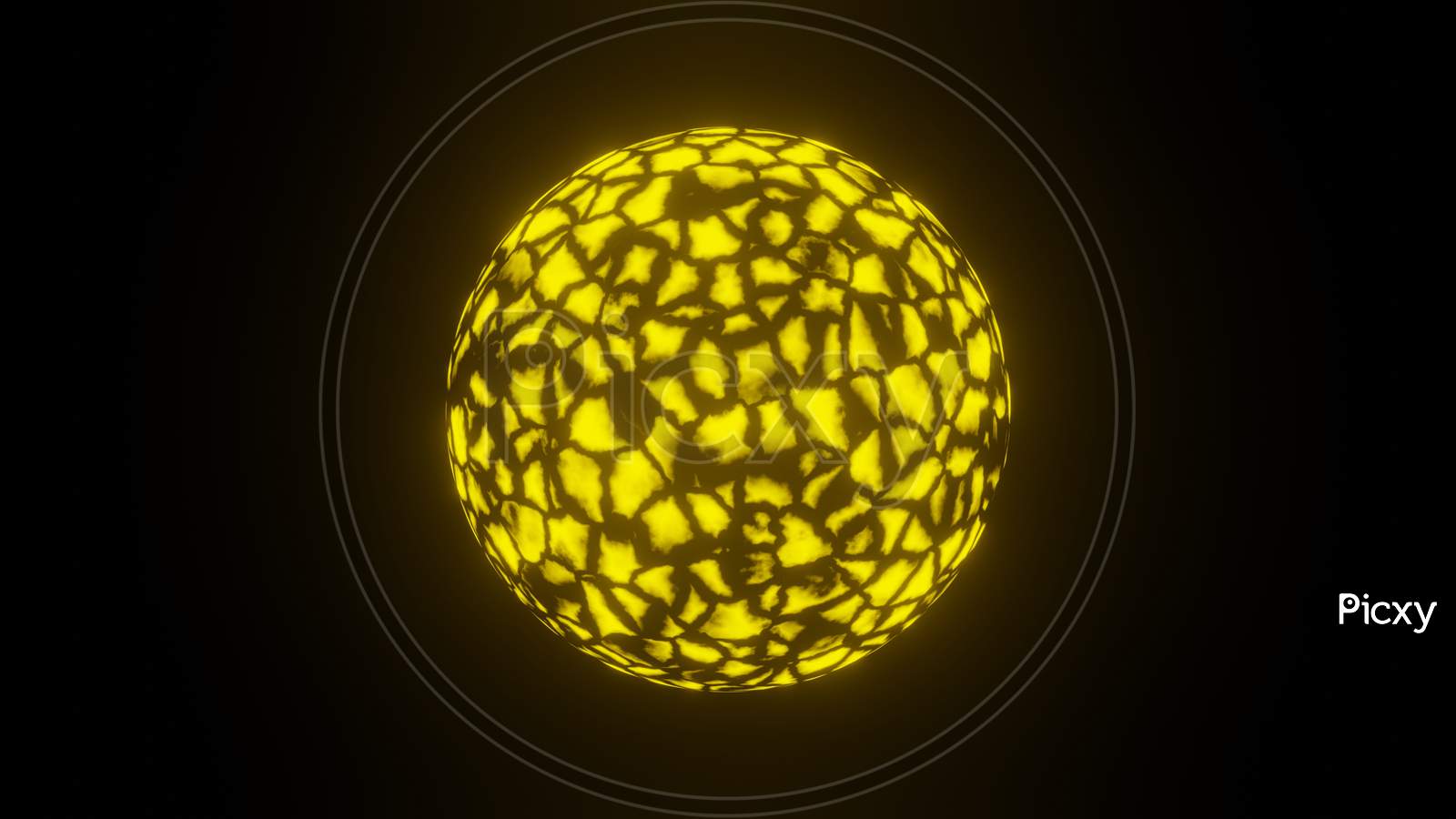Illustration Graphic Of A 3D Render Yellow Plasma Or Fire Sphere Or Circle Isolated On Black Background Seamless Loop . Energy Ball In Dark.