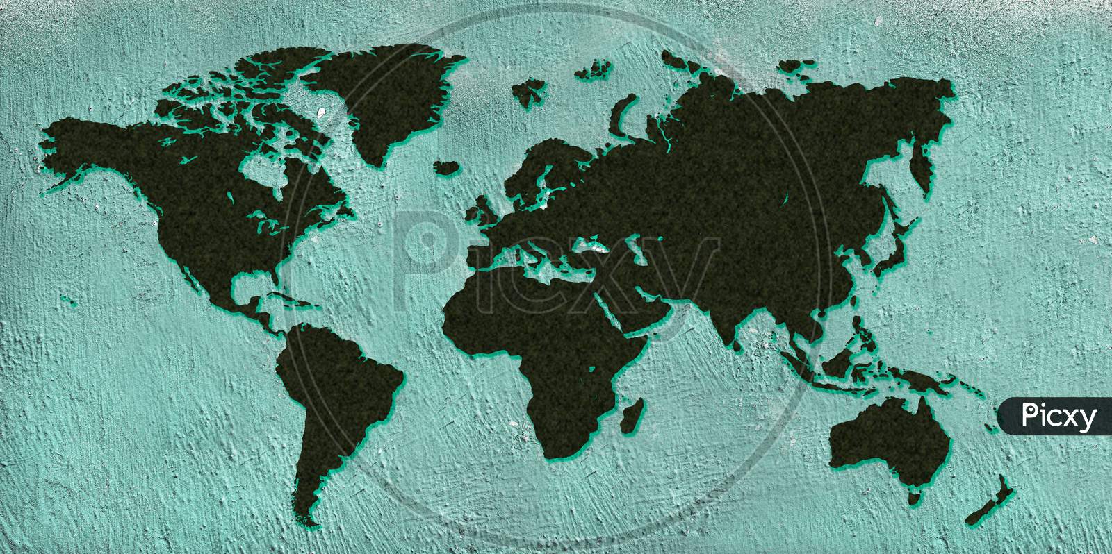 Green World Map With Wall Texture Background.
