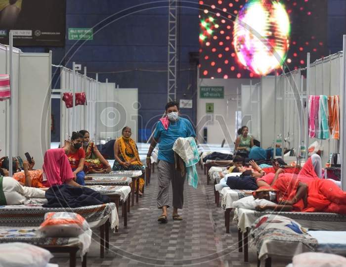 New Delhi, India  July 14: Covid-19 Patients Seen Inside The Commonwealth Games Village Sports Complex Which Is Temporarily Converted Into A Coronavirus Care Centre, At Patparganj, On July 14, 2020 In New Delhi, India