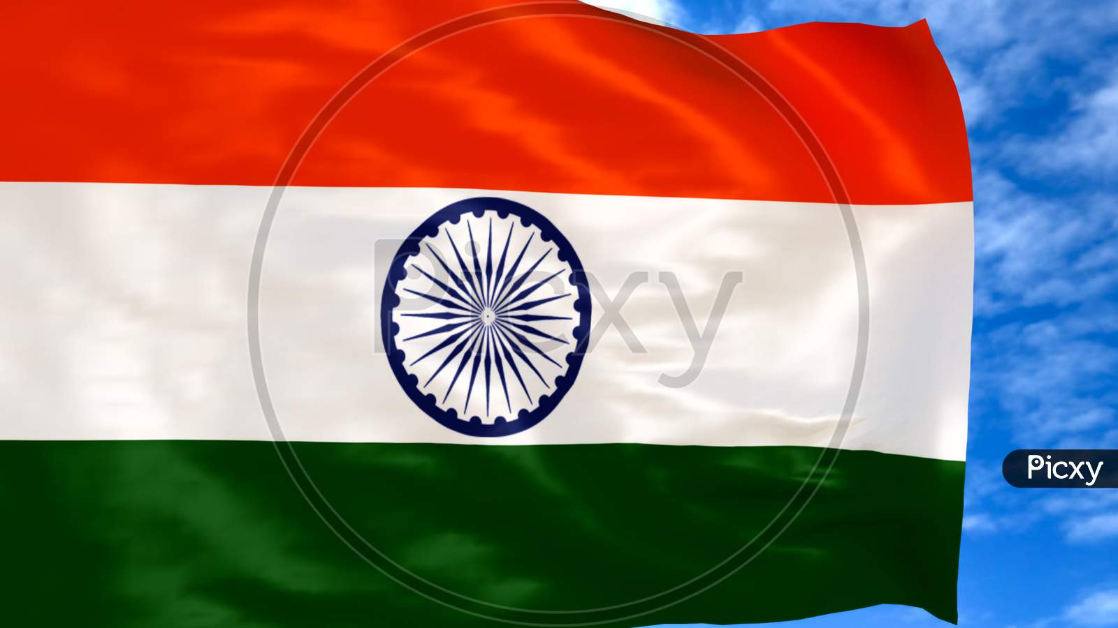 Image of Indian national flag waving beneath blue sky on 15 august  independence day / 2 january republic day-VI071796-Picxy