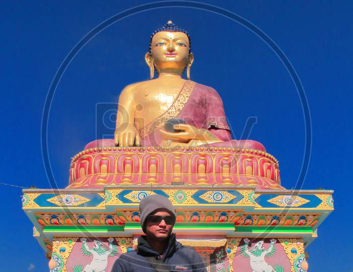 giant buddha statue or big buddha statue, very popular tourist place of tawang hill station in arunachal pradesh, north east india