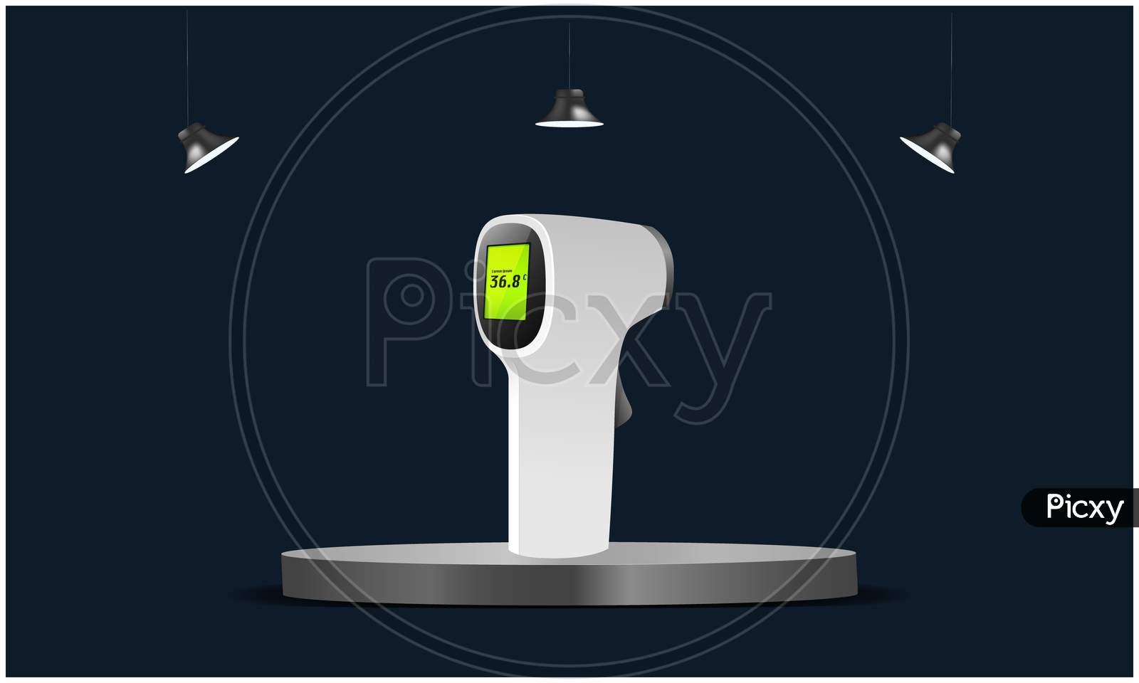 Mock Up Illustration Of Infrared Thermometer On Podium