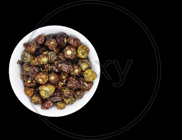 A Bunch Of Round Red Chillies In White Bowl In A Nice Wooden Background