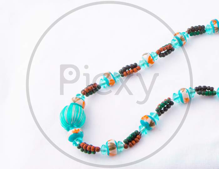 Multi-Colour Turquoise Bead Necklace Isolated On White