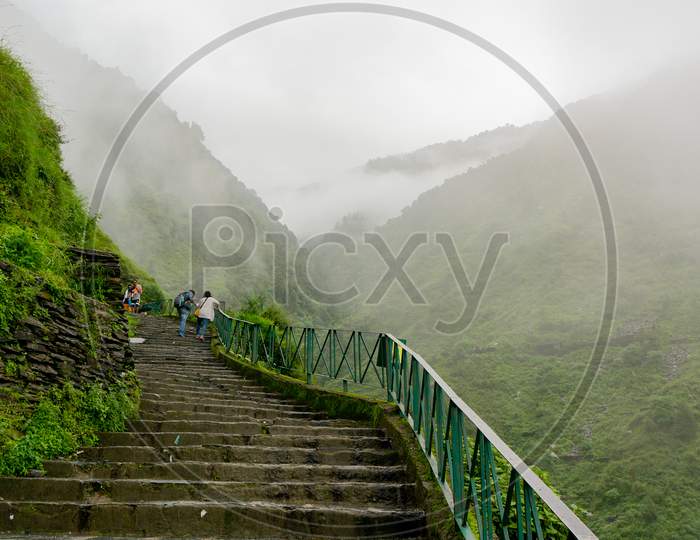 A Series Of Stairs Leading To The Bhagsu Falls In Mcleodganj In Himachal India