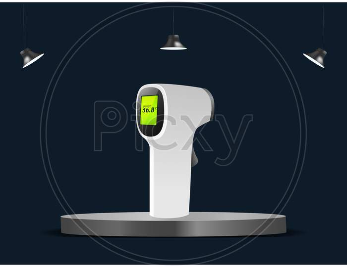 Mock Up Illustration Of Infrared Thermometer On Podium