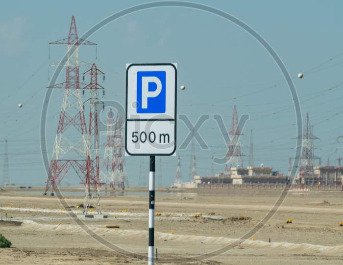 Parking Road Sign From Abu Dhabi High Way