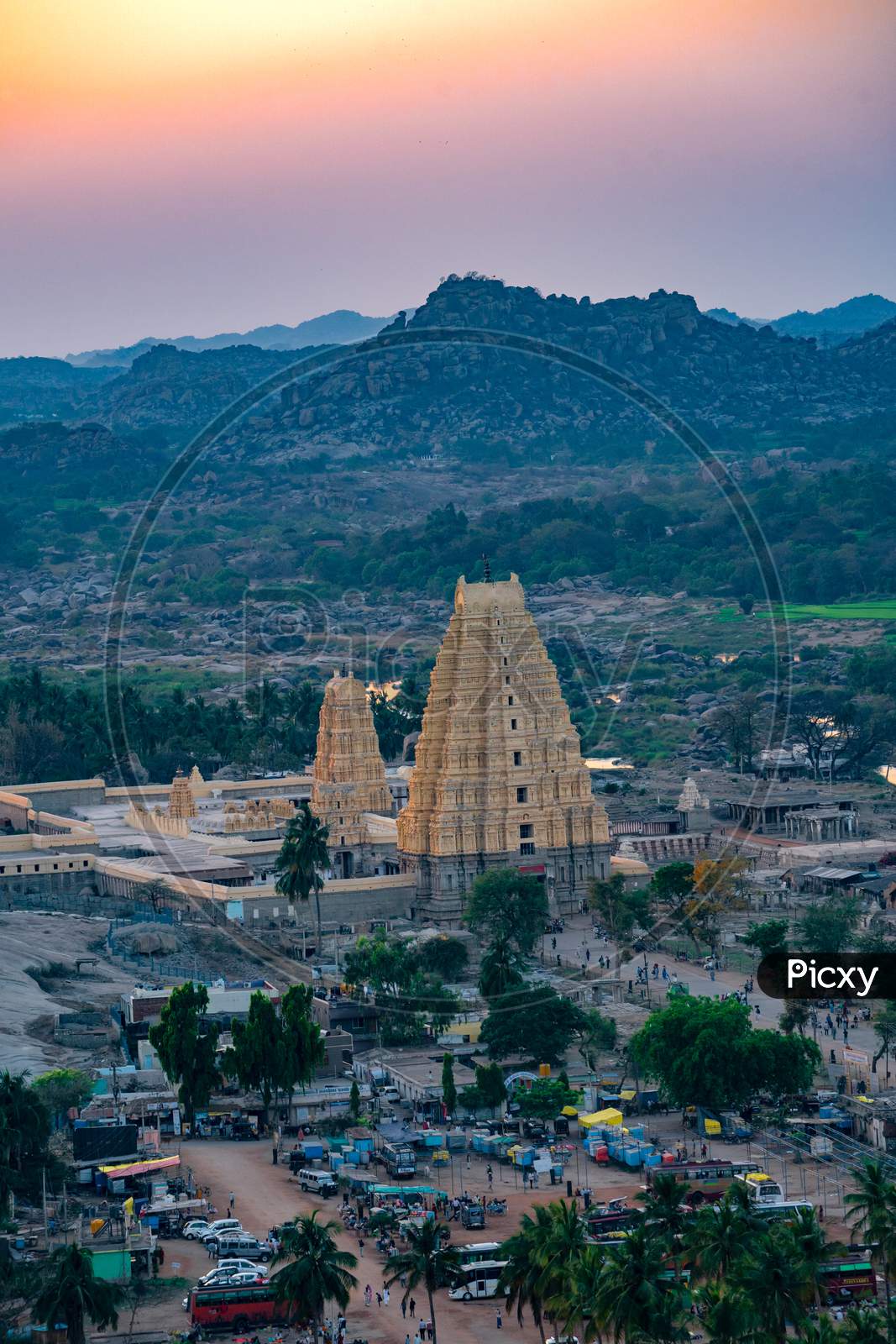 Image Of Beautiful View Of Virupaksha Temple With Sunset In