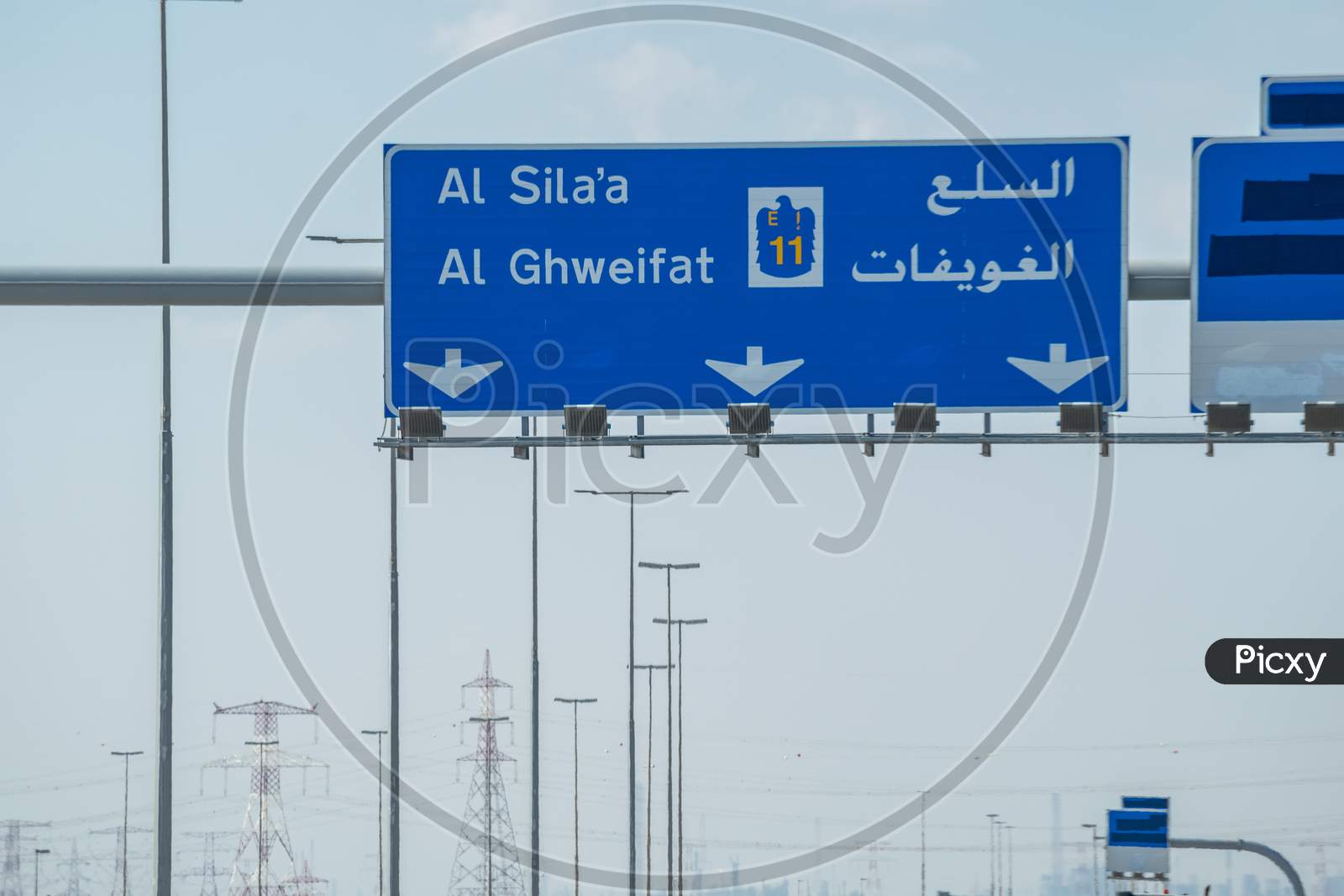 Road Sign Board From Abu Dhbai To Liwa