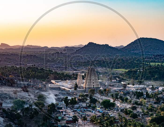 Beautiful View Of Virupaksha Temple With Sunset In HampiCarving