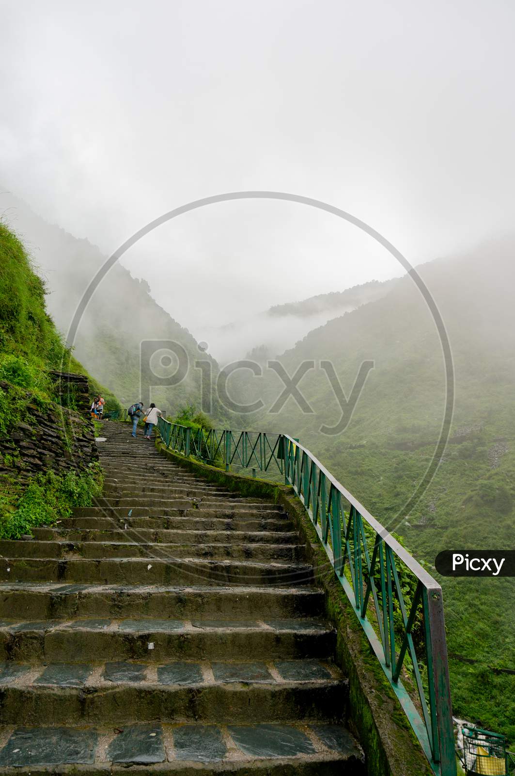 A Series Of Stairs Leading To The Bhagsu Falls In Mcleodganj In Himachal India