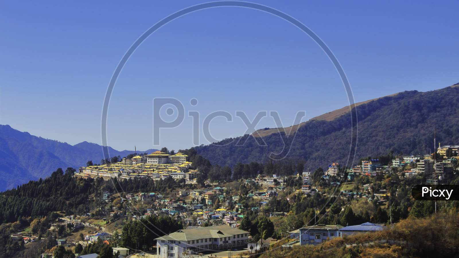 tawang cityscape and famous tawang monastery view from a hill top
