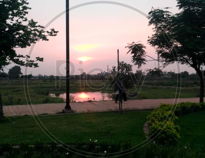 Sunset view in street garden at Bhilai,Chattisgarh.