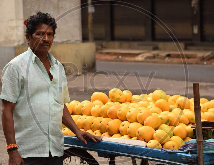 Mango Trader Selling Mango Fruits On The Road