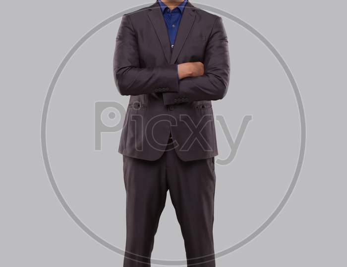 Businessman Smilling Hands Crossed Isolated. Indian Businessman Standing Full Length