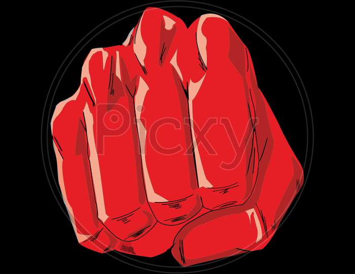 Red hand punch illustration art.