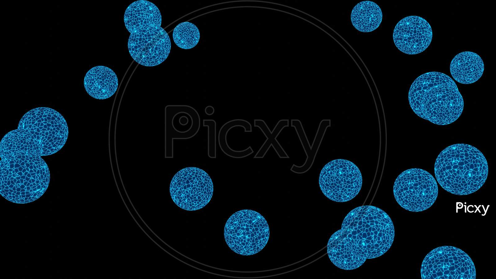 Illustration Graphic Of 3D Abstract Wired Frame Plasma Sphere Or Circle, Isolated On The Black Background. Blue Color Energy Ball Object Floating On The Frame.
