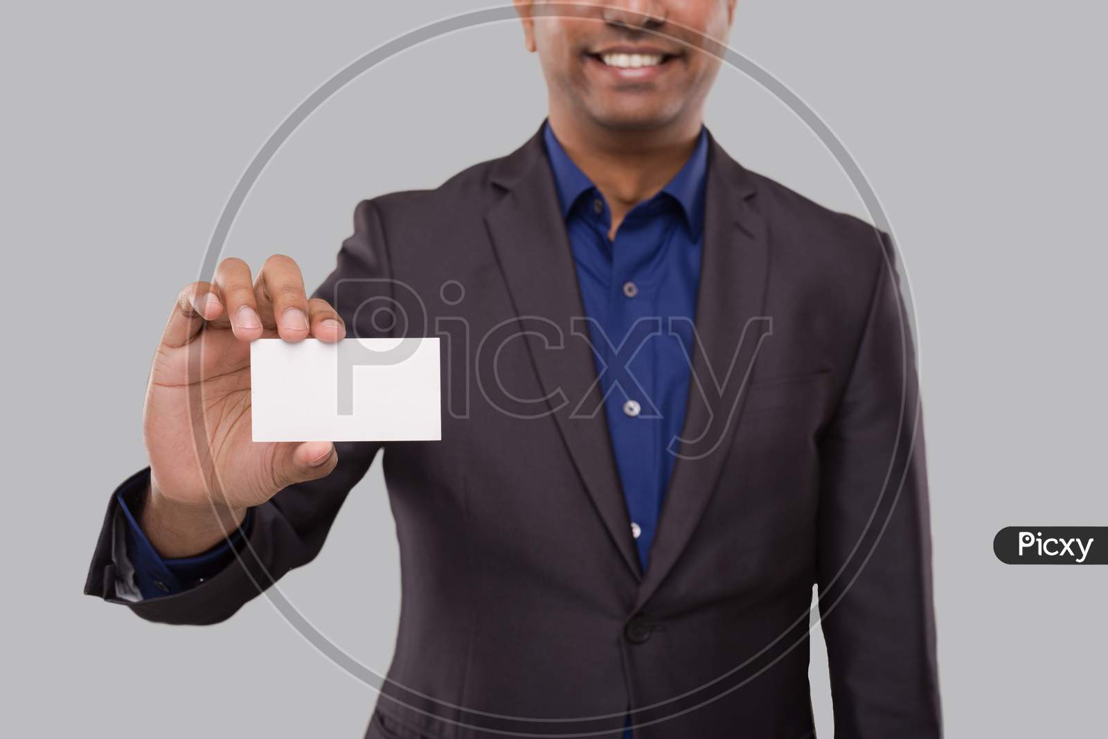 Businessman Showing Visit Card Isolated. Indian Business Man Blank Card In Hand