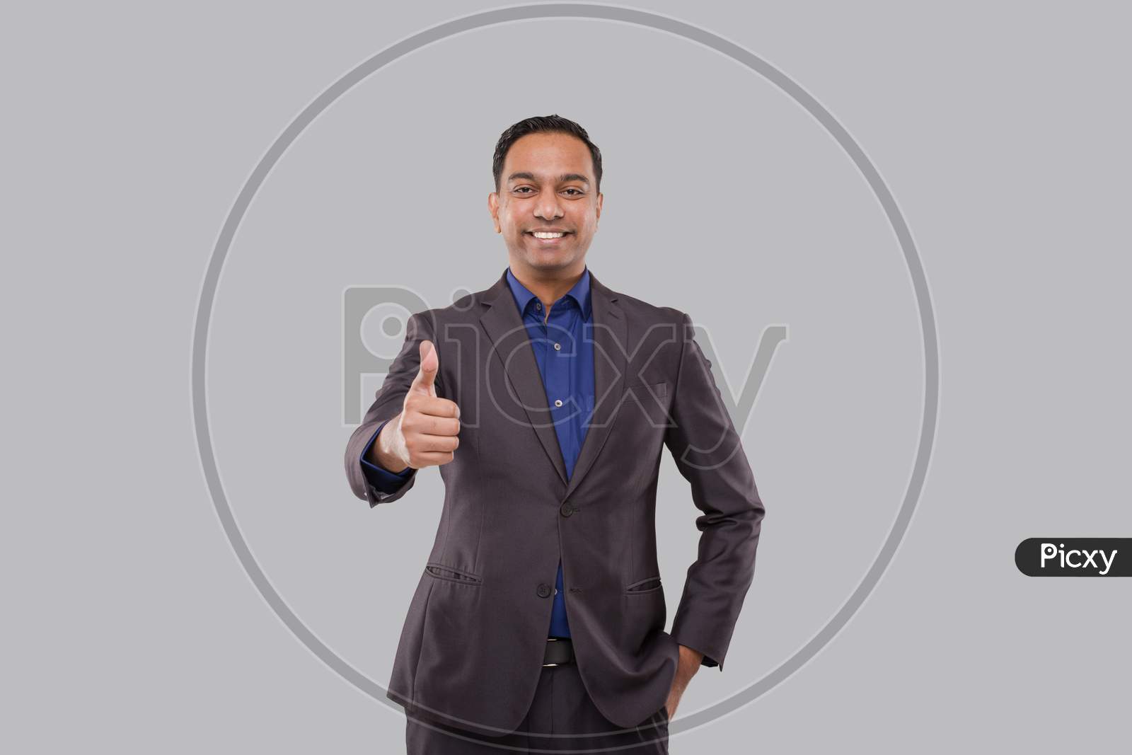 Businessman Showing Thump Up Isolated. Indian Business Man Standing Thump Up Sign
