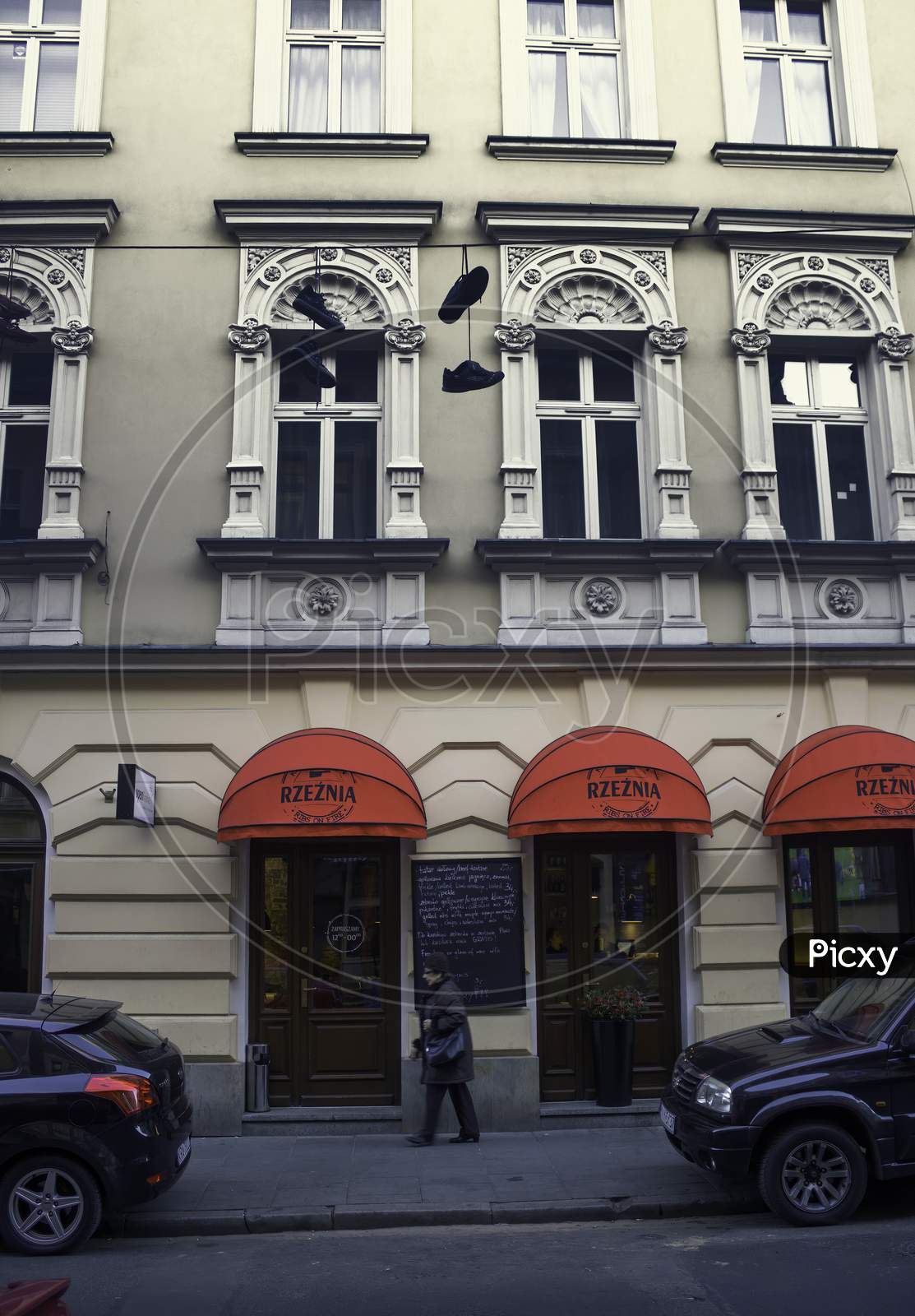 Krakow, Poland - November 02, 2014: Vertical Shot Cityscape Architecture In Kazimierz Old Jewish Town