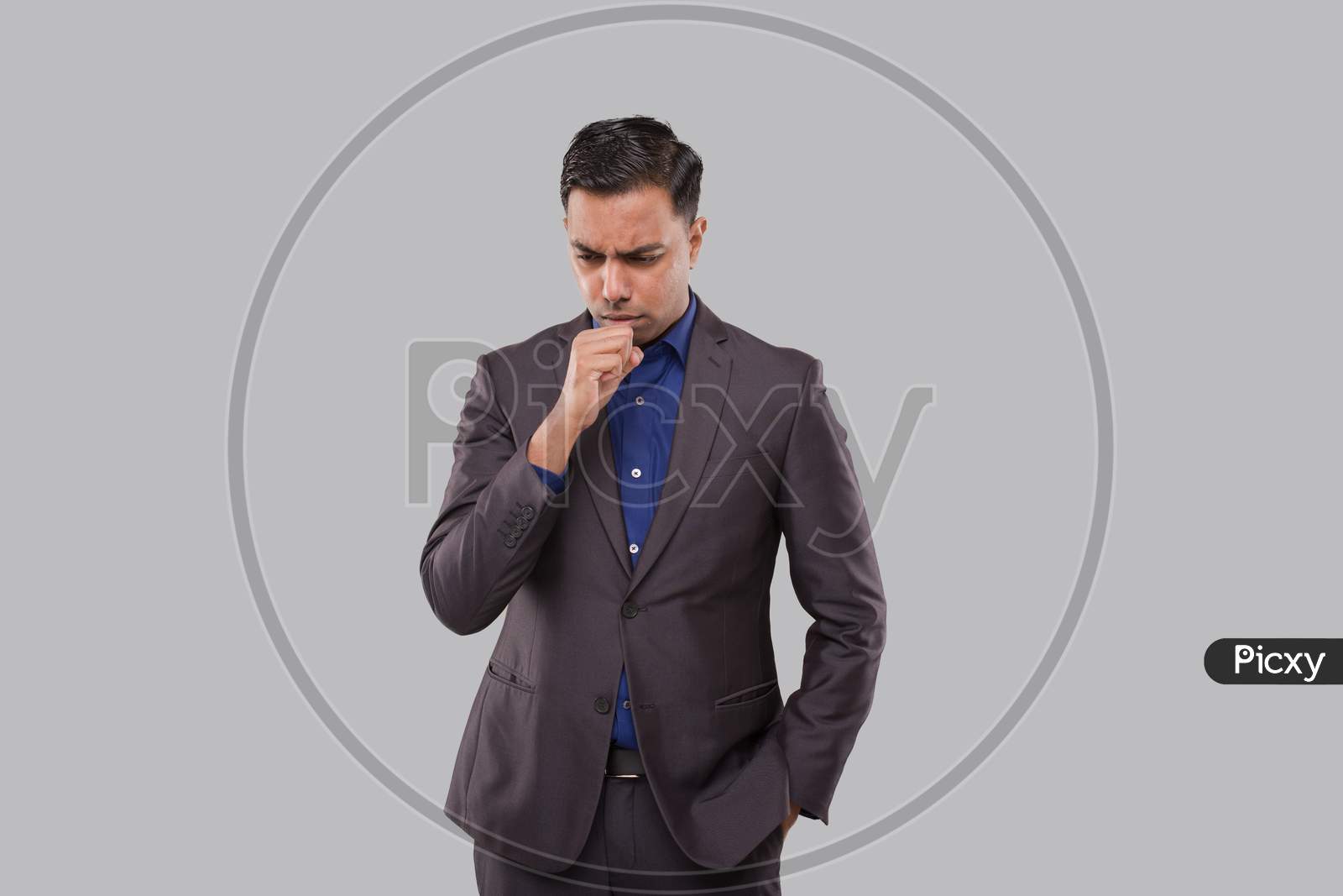 Businessman Coughing Isolated. Indian Business Man Sick
